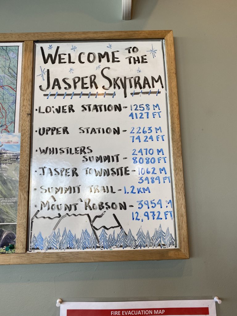 Sign at Jasper with elevations listed.