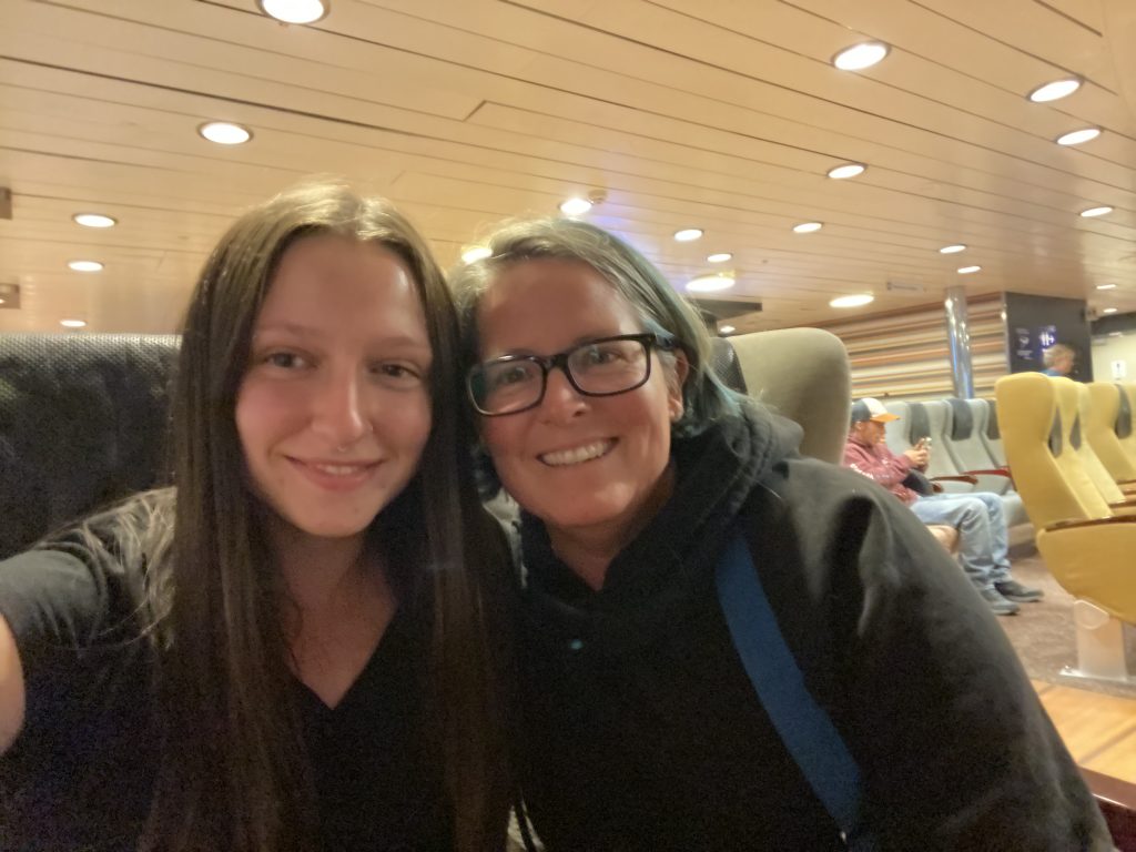 two women inside ferry