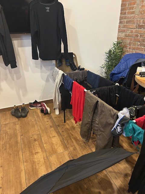 Laundry on makeshift drying rack