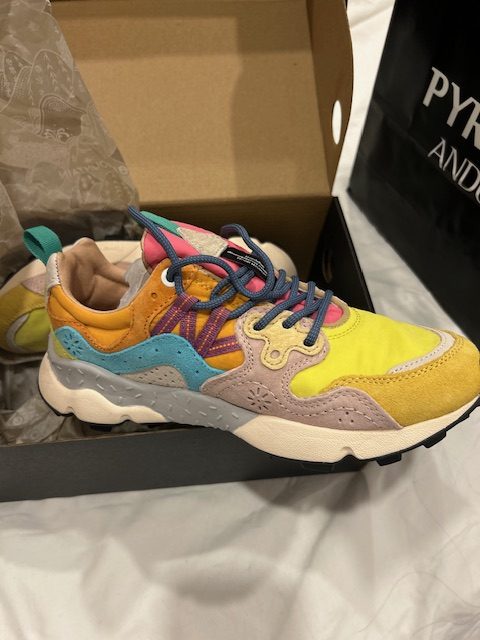 bright coloured running shoes